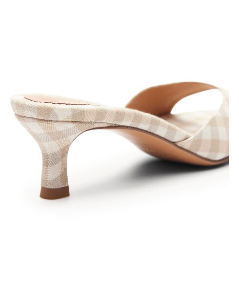 Mules en Cuir Vichy N°414 taupe - Talon 4 cm