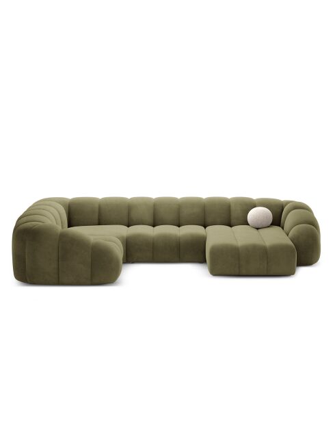 Canapé Panoramique (Côté Gauche) Velours Lyna 6 Places vert - 355x225x72 cm