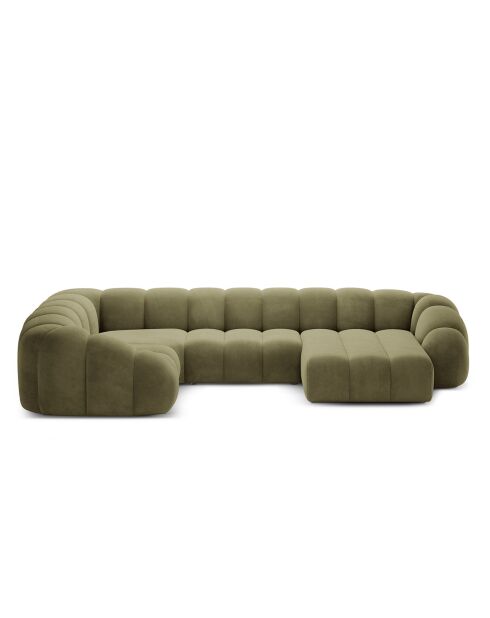 Canapé Panoramique (Côté Gauche) Velours Lyna 6 Places vert - 355x225x72 cm