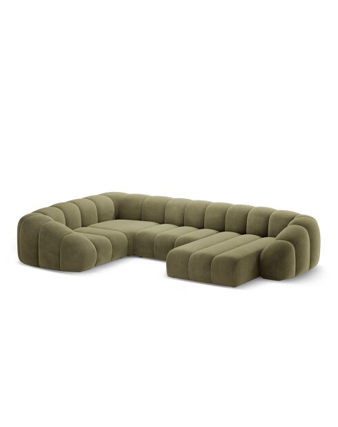 Divano Panoramico (Lato Sinistro) Velvet Lyna 6 Posti Verde - 355x225x72 cm