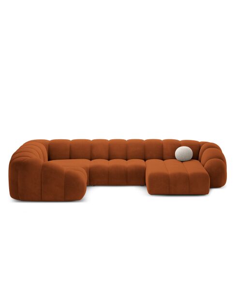 Panorama-Sofa (linke Seite) Velvet Lyna 6-Sitzer Terrakotta — 355 x 225 x 72 cm