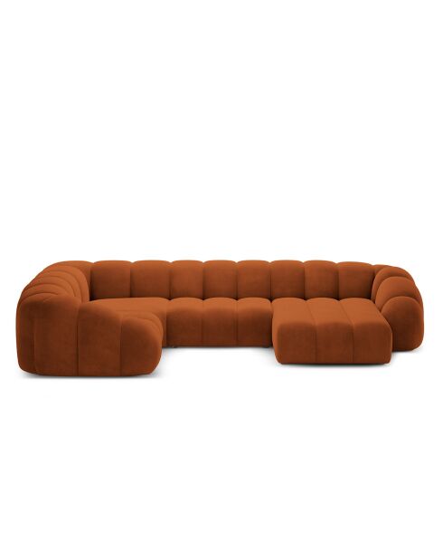 Panorama-Sofa (linke Seite) Velvet Lyna 6-Sitzer Terrakotta — 355 x 225 x 72 cm
