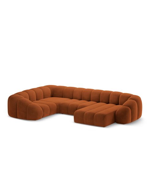 Panorama-Sofa (linke Seite) Velvet Lyna 6-Sitzer Terrakotta — 355 x 225 x 72 cm