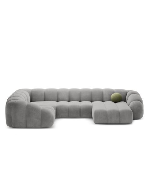 Canapé Panoramique (Côté Gauche) Velours Lyna 6 Places gris - 355x225x72 cm
