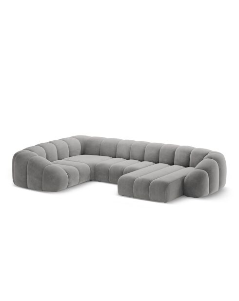 Canapé Panoramique (Côté Gauche) Velours Lyna 6 Places gris - 355x225x72 cm