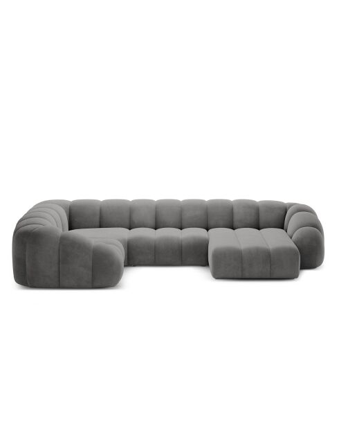 Canapé Panoramique (Côté Gauche) Velours Lyna 6 Places gris foncé - 355x225x72 cm