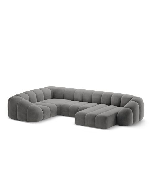 Canapé Panoramique (Côté Gauche) Velours Lyna 6 Places gris foncé - 355x225x72 cm