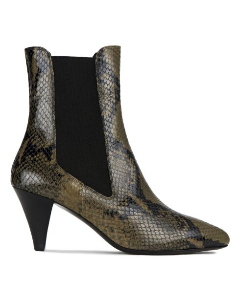 Bottines en Cuir Façon Python N°621 vert kaki