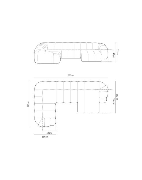 Canapé Panoramique (Côté Gauche) Velours Lyna 6 Places beige - 355x225x72 cm