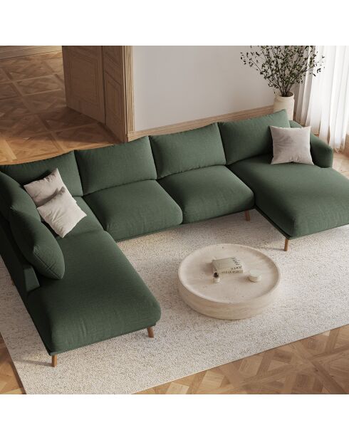 Canapé Panoramique Gauche Ouvert Margot 6 Places vert mousse - 365x235x75 cm