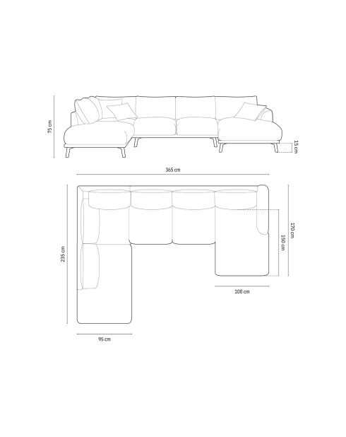 Canapé Panoramique Gauche Ouvert Margot 6 Places beige - 365x235x75 cm