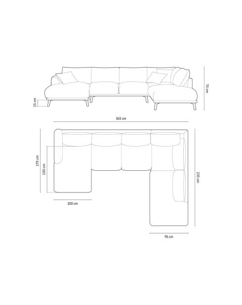 Canapé Panoramique Droit Ouvert Margot 6 Places beige - 365x235x75 cm