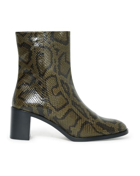 Bottines en Cuir Façon Python Ellera vert foncé - Talon 6 cm