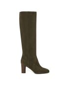 Bottes en Cuir Velours Coelho brun kaki - Talon 7 cm