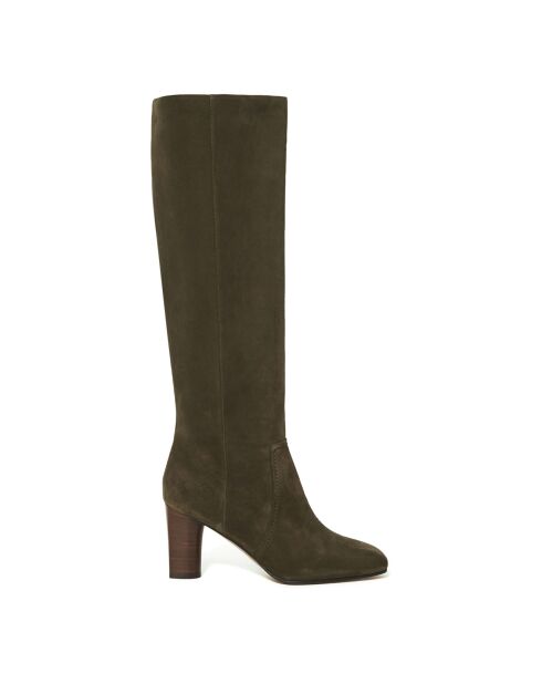 Bottes en Cuir Velours Coelho brun kaki - Talon 7 cm