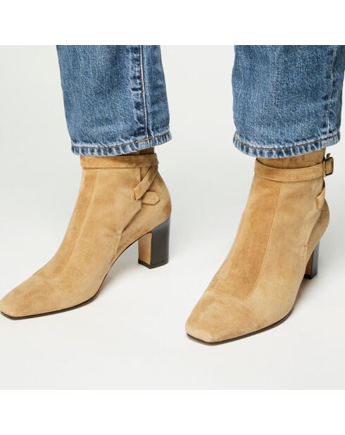 Bottines en Cuir Demay beiges - Talon 6.5 cm
