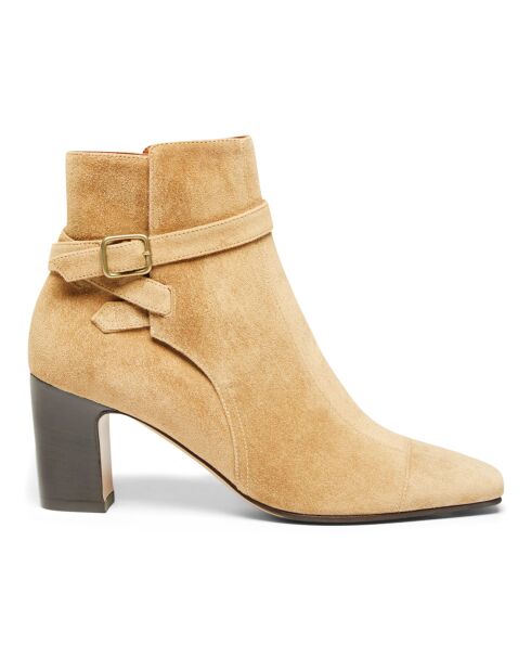 Bottines en Cuir Demay beiges - Talon 6.5 cm