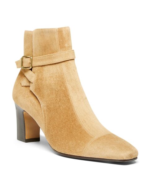 Bottines en Cuir Demay beiges - Talon 6.5 cm