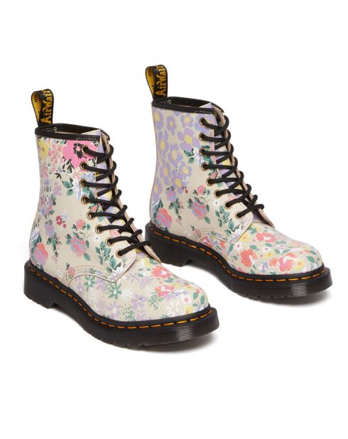 Boots à Lacets en Cuir 1460 Fleuries beiges