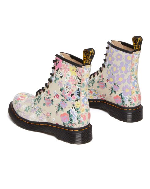 Boots à Lacets en Cuir 1460 Fleuries beiges