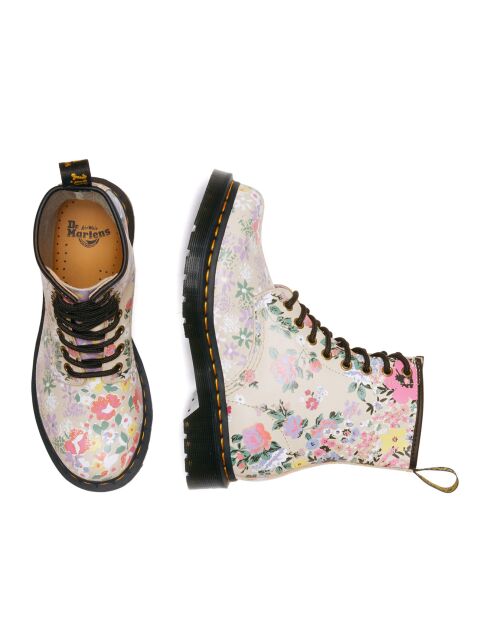 Boots à Lacets en Cuir 1460 Fleuries beiges