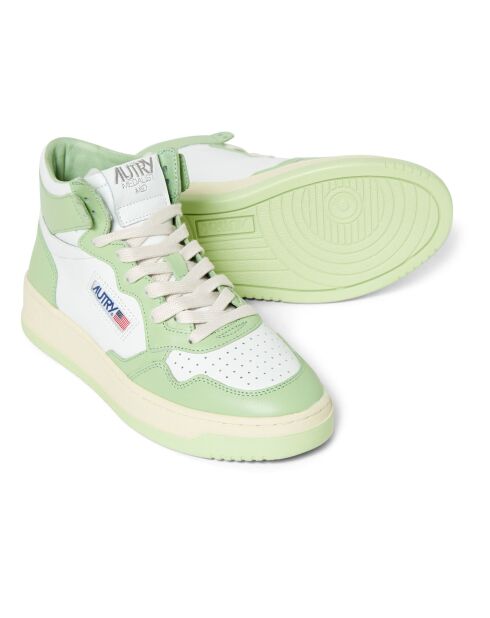 Lichtgroene Medalist Mid tweekleurige leren sneakers