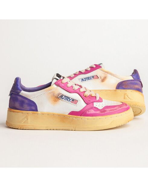 Baskets en Cuir Bicolore Super Vintage Low rose fluo
