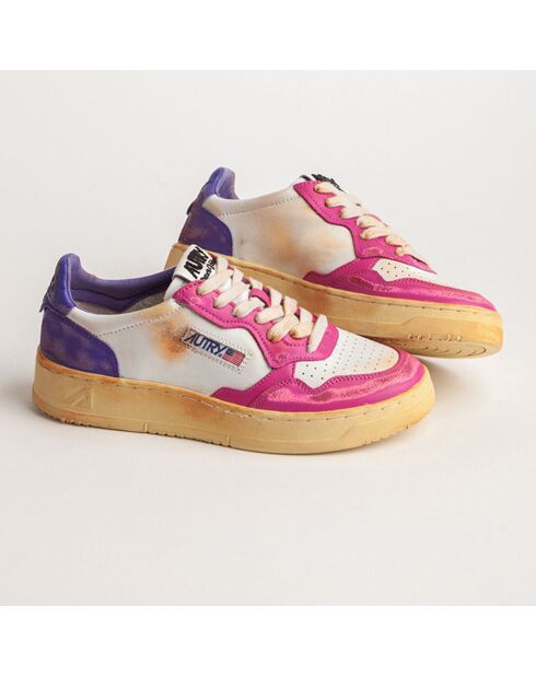 Baskets en Cuir Bicolore Super Vintage Low rose fluo