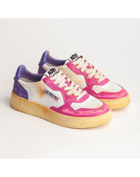 Baskets en Cuir Bicolore Super Vintage Low rose fluo