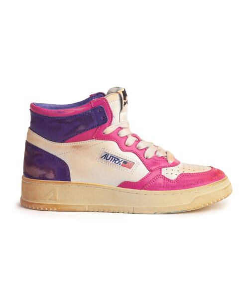 Baskets en Cuir Bicolore Super Vintage Mid rose fuchsia