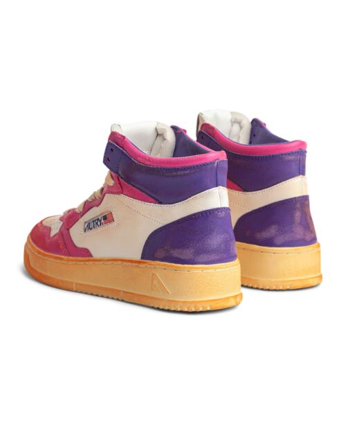 Baskets en Cuir Bicolore Super Vintage Mid rose fuchsia