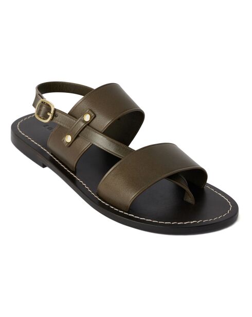 Sandales en Cuir Amazonia vert kaki
