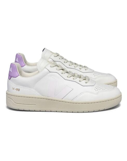 Baskets en Cuir V-90 Made in Portugal blanc/violet