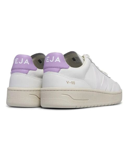 Baskets en Cuir V-90 Made in Portugal blanc/violet