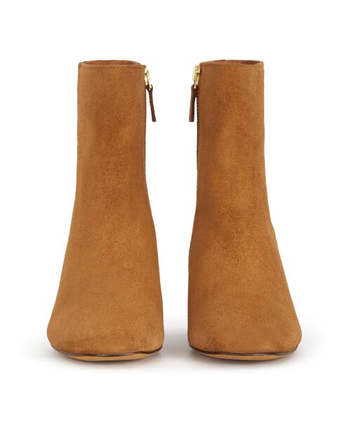 Bottines Zippées en Daim Daphné marron