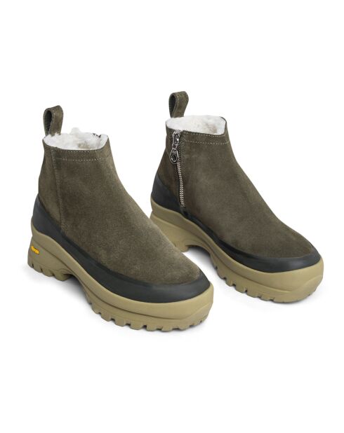 Boots en Cuir Paderno Due vert kaki