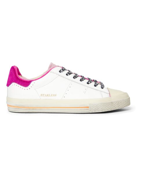 Baskets en Cuir Starless Low rose fluo/blanc