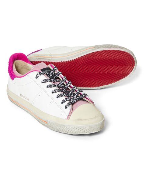 Baskets en Cuir Starless Low rose fluo/blanc