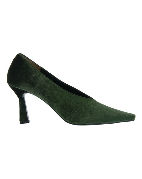Zapatos de tacón de piel de terciopelo verde oscuro - tacón de 8 cm
