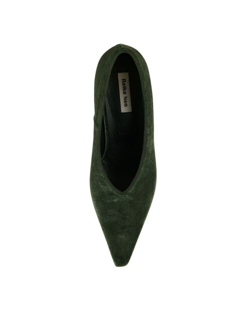 Escarpins en Velours de Cuir vert foncé - Talon 8 cm