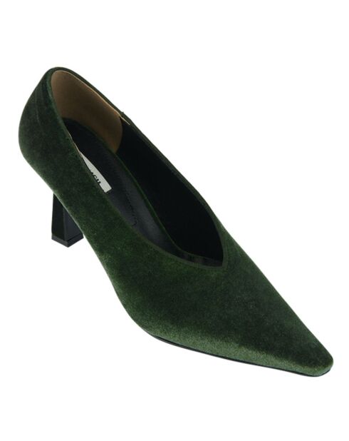 Escarpins en Velours de Cuir vert foncé - Talon 8 cm