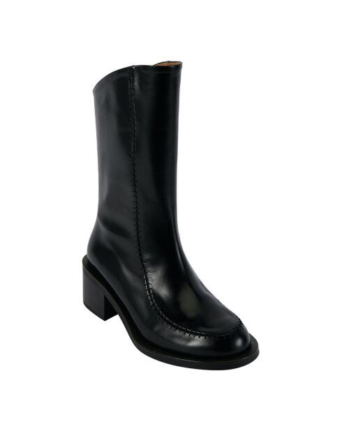 Bottes en Cuir mi-hautes noires - Talon 5.5 cm