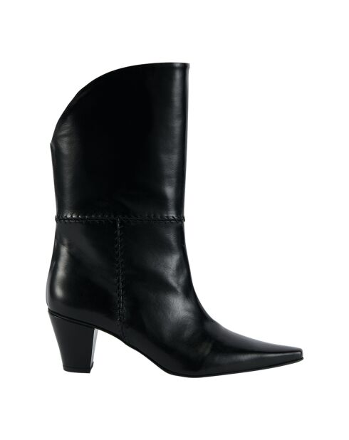 Bottes en Cuir mi-hautes à talons noires - Talon 6 cm
