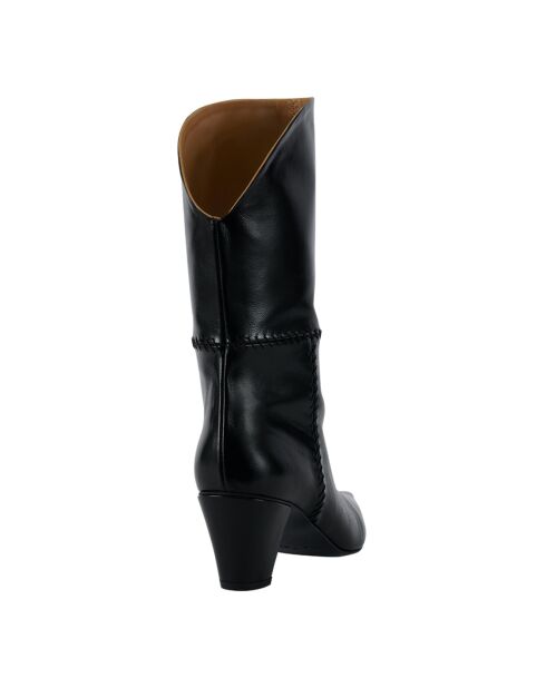 Bottes en Cuir mi-hautes à talons noires - Talon 6 cm