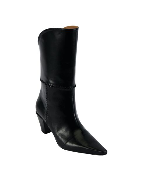 Bottes en Cuir mi-hautes à talons noires - Talon 6 cm
