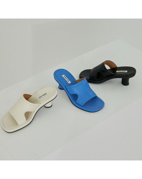 Mules en Cuir Cut-Out bleu roi - Talon 5 cm