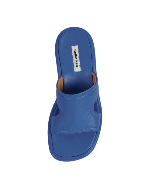 Mules en Cuir Cut-Out bleu roi - Talon 5 cm