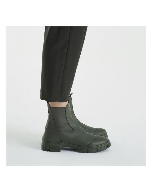 Chelsea Boots Basses en Gomme Recyclée vert kaki