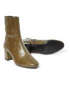 Boots en Cuir Façon Python Puppy vert kaki - Talon 5.5 cm