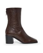 Boots en Cuir Embossé Andrea chocolat - Talon 6 cm